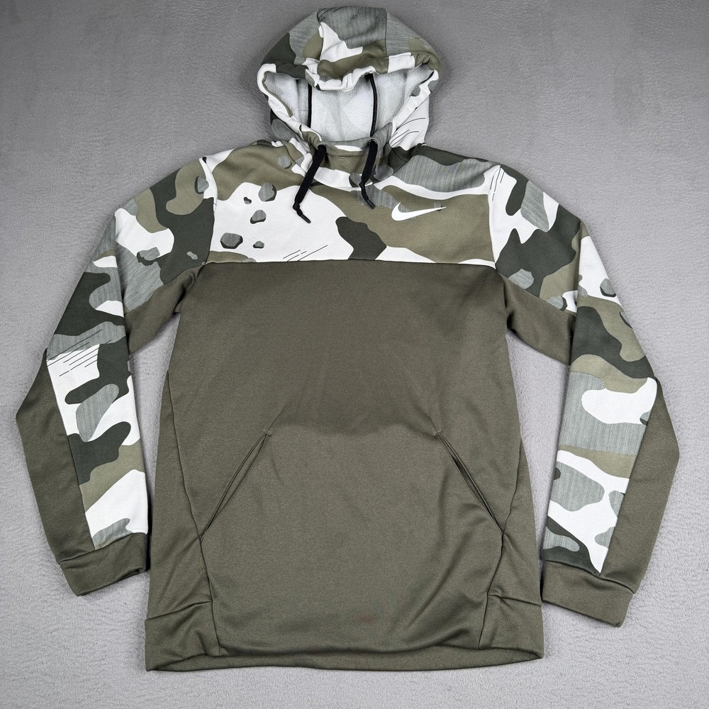 Nike Dri-FIT Hoodie Mens Small Green Camo Fleece Pullover Sweatshirt BV2740-325